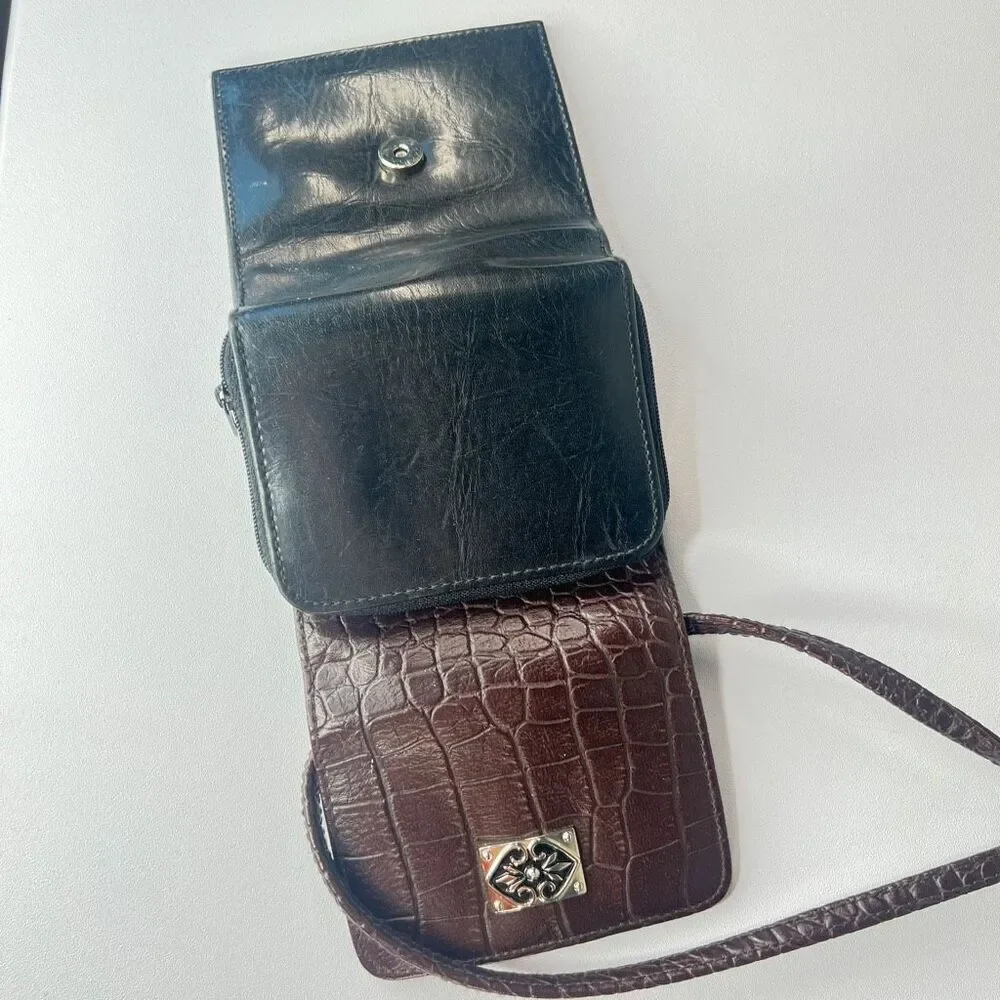 Convertible Wallet Crossbody Purse Brown Croc Embossed Black Cards Change Pocket